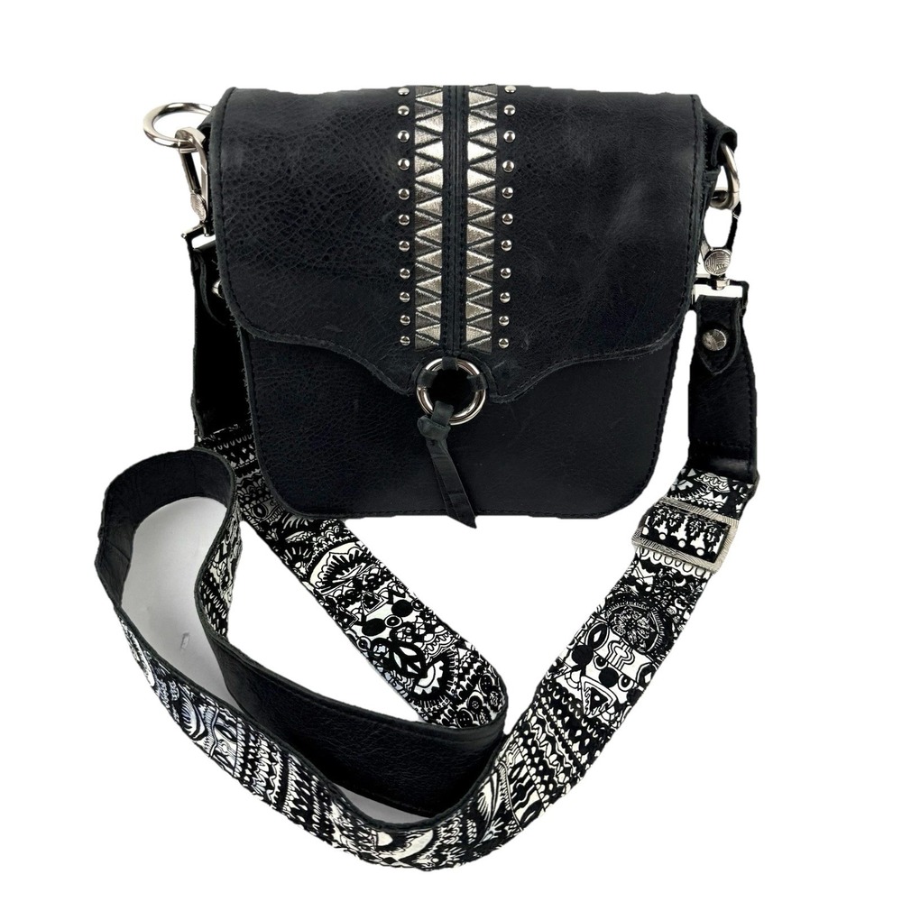 Sakroots Seni Camera Bag Black Leather Small Crossbody Handbag Boho Night Out